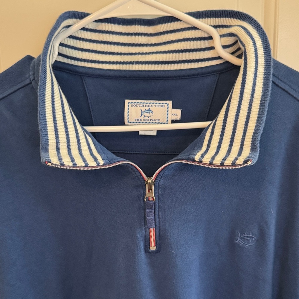 Southern Tide Navy Quarter-Zip with Striped Collar